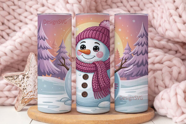Pink Snowman Christmas 20oz Tumbler Wrap Sublimation DesignSVG 