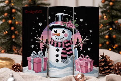 Pink Snowman Christmas 20oz Tumbler Wrap Sublimation DesignSVG 