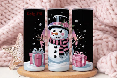 Pink Snowman Christmas 20oz Tumbler Wrap Sublimation DesignSVG 
