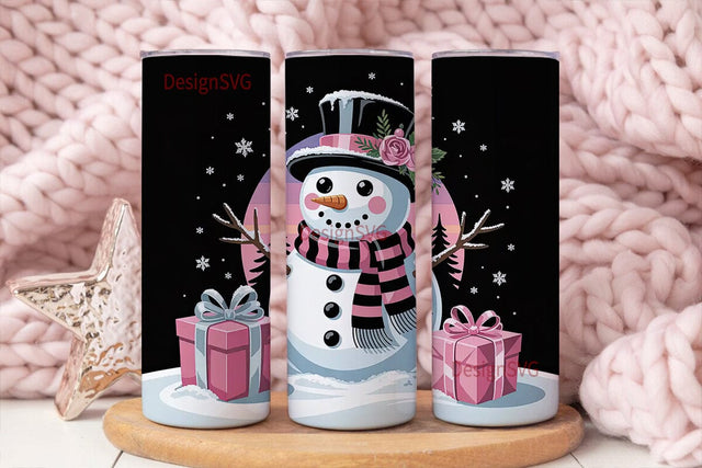 Pink Snowman Christmas 20oz Tumbler Wrap Sublimation DesignSVG 