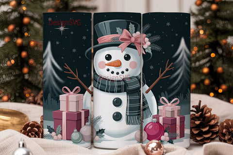 Pink Snowman Christmas 20oz Tumbler Wrap Sublimation DesignSVG 