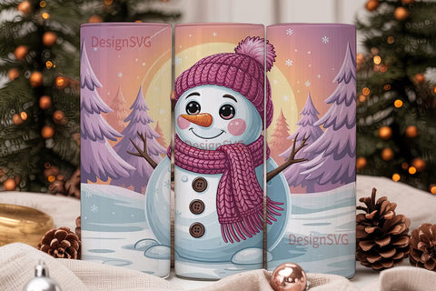 Pink Snowman Christmas 20oz Tumbler Wrap Sublimation DesignSVG 