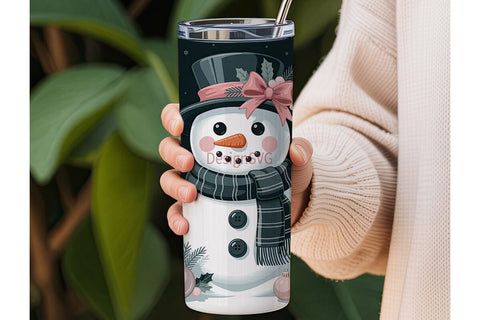 Pink Snowman Christmas 20oz Tumbler Wrap Sublimation DesignSVG 