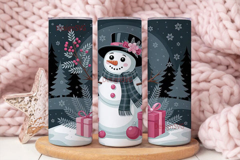 Pink Snowman Christmas 20oz Tumbler Wrap Sublimation DesignSVG 