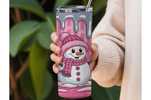 Pink Snowman Christmas 20oz Tumbler Wrap Sublimation DesignSVG 