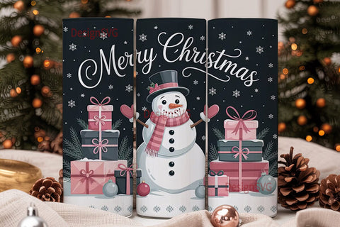 Pink Snowman Christmas 20oz Tumbler Wrap Sublimation DesignSVG 