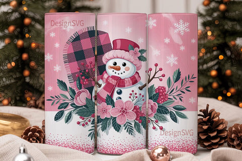 Pink Snowman Christmas 20oz Tumbler Wrap Sublimation DesignSVG 
