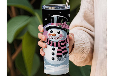 Pink Snowman Christmas 20oz Tumbler Wrap Sublimation DesignSVG 