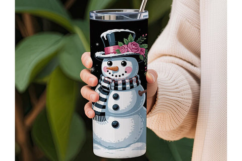 Pink Snowman Christmas 20oz Tumbler Wrap Sublimation DesignSVG 