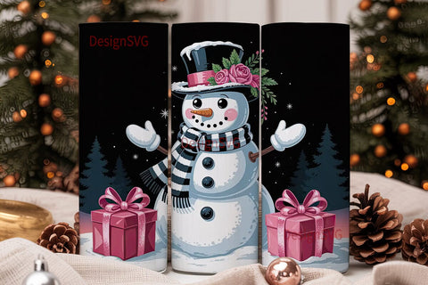 Pink Snowman Christmas 20oz Tumbler Wrap Sublimation DesignSVG 