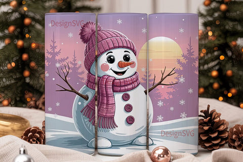 Pink Snowman Christmas 20oz Tumbler Wrap Sublimation DesignSVG 