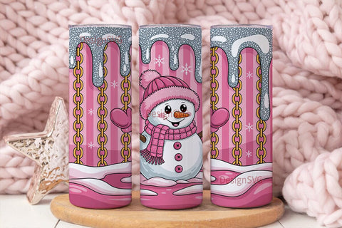 Pink Snowman Christmas 20oz Tumbler Wrap Sublimation DesignSVG 