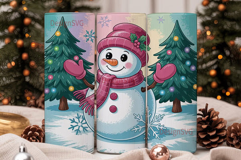 Pink Snowman Christmas 20oz Tumbler Wrap Sublimation DesignSVG 
