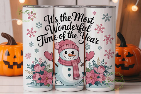 Pink Snowman Christmas 20oz Tumbler Wrap Sublimation PixelChick 