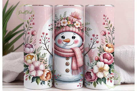 Pink Snowman Christmas 20oz Tumbler Wrap Sublimation PixelChick 
