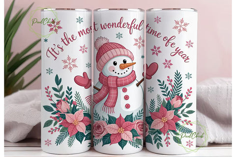 Pink Snowman Christmas 20oz Tumbler Wrap Sublimation PixelChick 