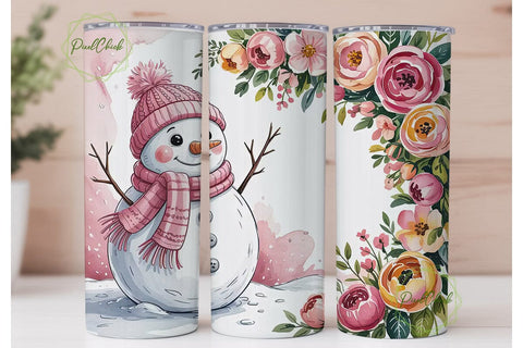 Pink Snowman Christmas 20oz Tumbler Wrap Sublimation PixelChick 