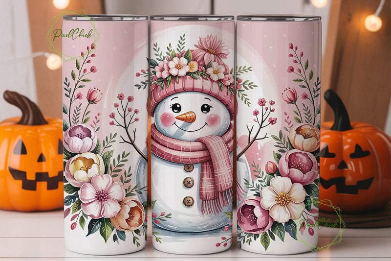 Pink Snowman Christmas 20oz Tumbler Wrap Sublimation PixelChick 