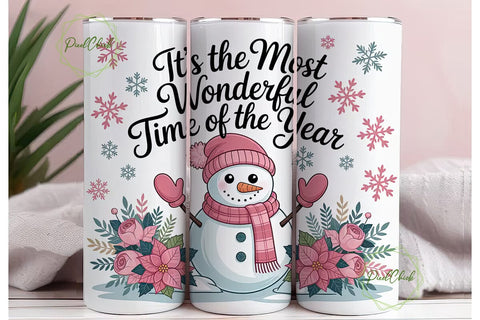 Pink Snowman Christmas 20oz Tumbler Wrap Sublimation PixelChick 