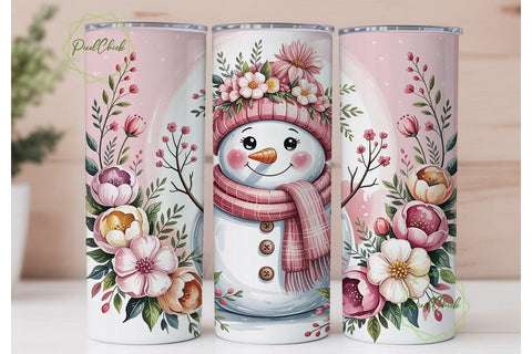 Pink Snowman Christmas 20oz Tumbler Wrap Sublimation PixelChick 