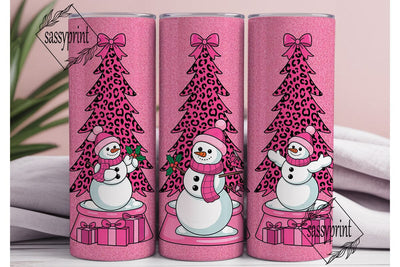 Pink Snowman Christmas 20oz Tumbler Wrap Sublimation sassyprint 
