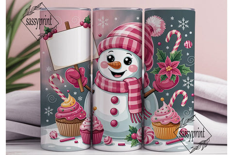 Pink Snowman Christmas 20oz Tumbler Wrap Sublimation sassyprint 