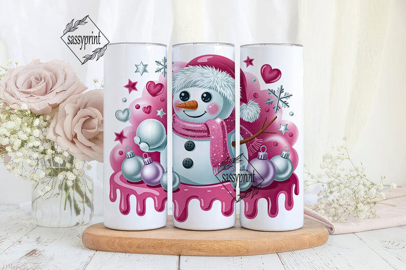 Pink Snowman Christmas 20oz Tumbler Wrap Sublimation sassyprint 