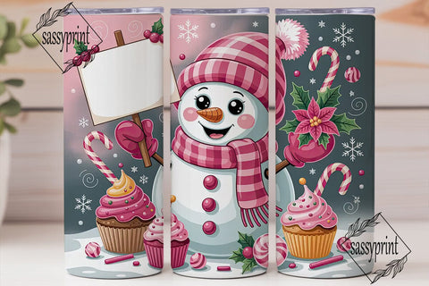 Pink Snowman Christmas 20oz Tumbler Wrap Sublimation sassyprint 