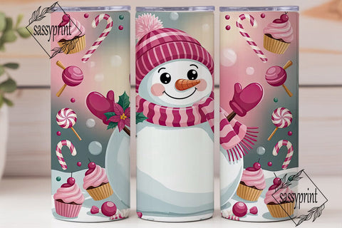 Pink Snowman Christmas 20oz Tumbler Wrap Sublimation sassyprint 