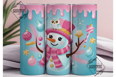 Pink Snowman Christmas 20oz Tumbler Wrap Sublimation sassyprint 
