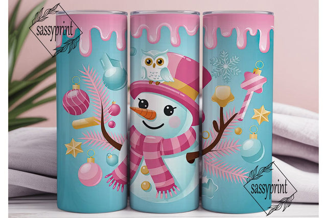 Pink Snowman Christmas 20oz Tumbler Wrap Sublimation sassyprint 