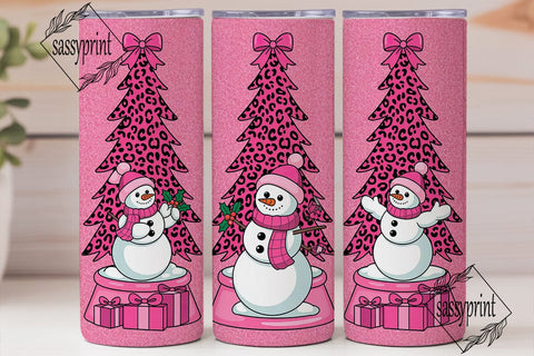 Pink Snowman Christmas 20oz Tumbler Wrap Sublimation sassyprint 