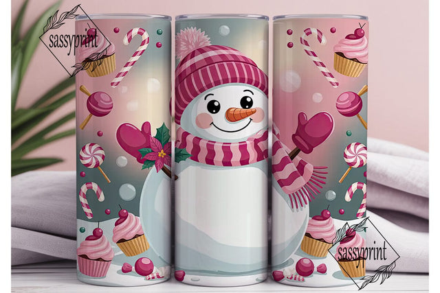 Pink Snowman Christmas 20oz Tumbler Wrap Sublimation sassyprint 