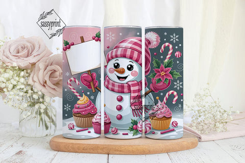 Pink Snowman Christmas 20oz Tumbler Wrap Sublimation sassyprint 