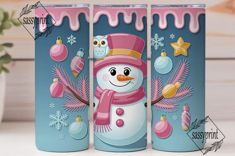 Pink Snowman Christmas 20oz Tumbler Wrap Sublimation sassyprint 