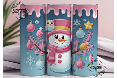Pink Snowman Christmas 20oz Tumbler Wrap Sublimation sassyprint 