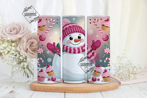 Pink Snowman Christmas 20oz Tumbler Wrap Sublimation sassyprint 