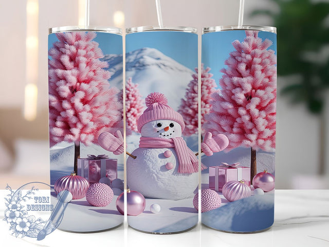 Pink Snowman Christmas Holiday Tumbler, Christmas Holiday Wrap, 20oz Tumbler Sublimation, Cute Pink Winter Design, Festive Snowman Sublimation, Cozy Holiday Tumbler, Seasonal Christmas Wrap Sublimation ToriDesigns 