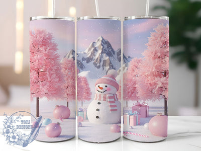 Pink Snowman Christmas Holiday Tumbler, Christmas Holiday Wrap, 20oz Tumbler Sublimation, Cute Pink Winter Design, Festive Snowman Sublimation, Cozy Holiday Tumbler, Seasonal Christmas Wrap Sublimation ToriDesigns 