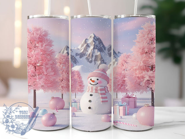 Pink Snowman Christmas Holiday Tumbler, Christmas Holiday Wrap, 20oz Tumbler Sublimation, Cute Pink Winter Design, Festive Snowman Sublimation, Cozy Holiday Tumbler, Seasonal Christmas Wrap Sublimation ToriDesigns 