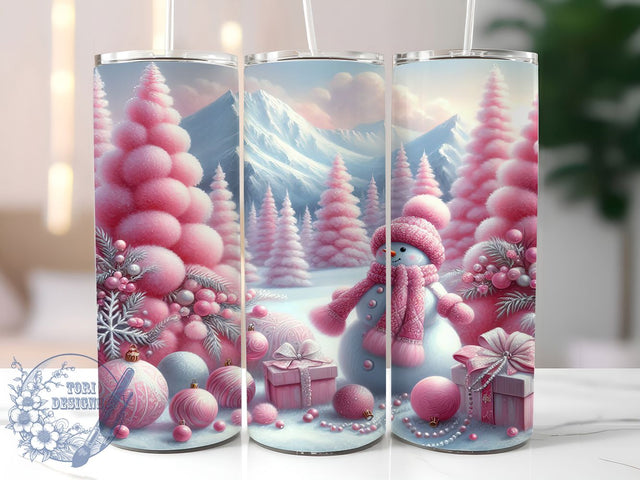 Pink Snowman Christmas Holiday Tumbler, Christmas Holiday Wrap, 20oz Tumbler Sublimation, Cute Pink Winter Design, Festive Snowman Sublimation, Cozy Holiday Tumbler, Seasonal Christmas Wrap Sublimation ToriDesigns 