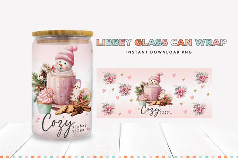 Pink Snowman Christmas Libbey Can Sublimation PNG Sublimation BijouBay 