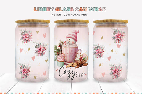 Pink Snowman Christmas Libbey Can Sublimation PNG Sublimation BijouBay 