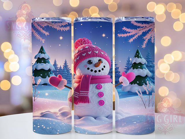 Pink Snowman Christmas Tumbler, Christmas Snowman Wrap, Holiday Snowman Sublimation, 20oz Pink Tumbler, Festive Snowman Art, Cute Christmas Mug, Winter Wonderland Cup Sublimation SvggirlplusArt 