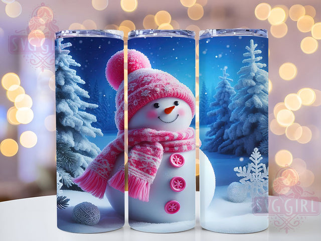 Pink Snowman Christmas Tumbler, Christmas Snowman Wrap, Holiday Snowman Sublimation, 20oz Pink Tumbler, Festive Snowman Art, Cute Christmas Mug, Winter Wonderland Cup Sublimation SvggirlplusArt 