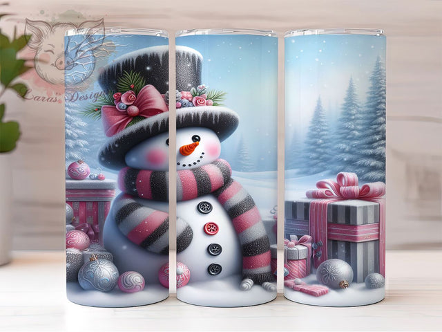 Pink Snowman Christmas Tumbler, Christmas Wrap Design, 20oz Tumbler Sublimation, Festive Holiday Snowman, Cute Winter Tumbler, Sparkly Pink Christmas Wrap, Pastel Holiday Sublimation Sublimation Lara' s Designs 
