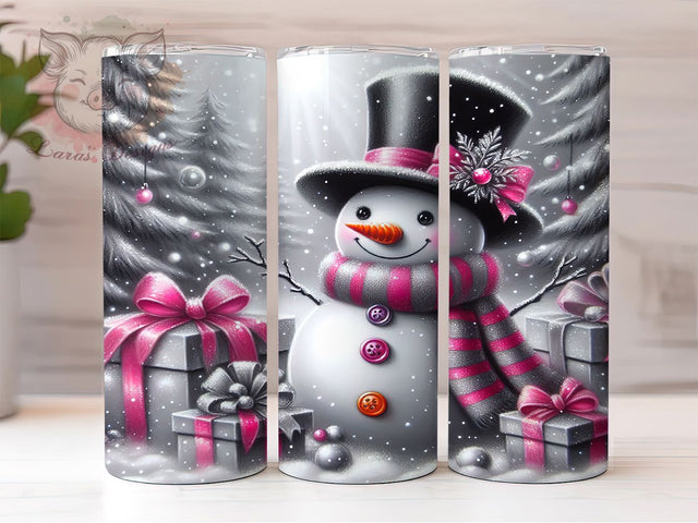 Pink Snowman Christmas Tumbler, Christmas Wrap Design, 20oz Tumbler Sublimation, Festive Holiday Snowman, Cute Winter Tumbler, Sparkly Pink Christmas Wrap, Pastel Holiday Sublimation Sublimation Lara' s Designs 