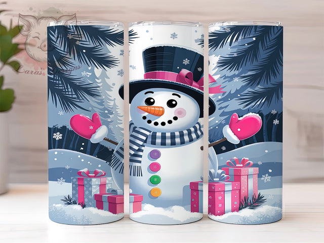 Pink Snowman Christmas Tumbler, Christmas Wrap Design, 20oz Tumbler Sublimation, Festive Holiday Snowman, Cute Winter Tumbler, Sparkly Pink Christmas Wrap, Pastel Holiday Sublimation Sublimation Lara' s Designs 