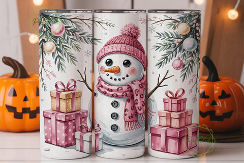 Pink Snowman Gifts 20oz Tumbler Wrap Sublimation PixelChick 