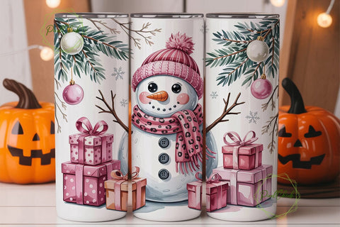 Pink Snowman Gifts 20oz Tumbler Wrap Sublimation PixelChick 